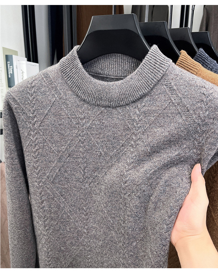 Suéter de lana de alta gama diamante marca de hombre invierno nuevo suéter de mediana edad de medio cuello alto suéter de punto casual de hombre