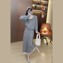 欧洲秋冬装搭配一整套2025新款高级时髦针织半身裙大码加厚两件套