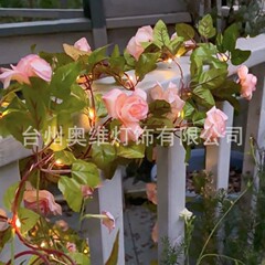 太阳能彩灯仿真玫瑰花藤条灯串圣诞装饰花环藤蔓壁挂花朵婚礼灯串