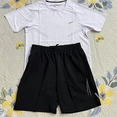 外贸出口跑步速干夏季美式短裤梭织田径训练运动宽松套装透气休闲