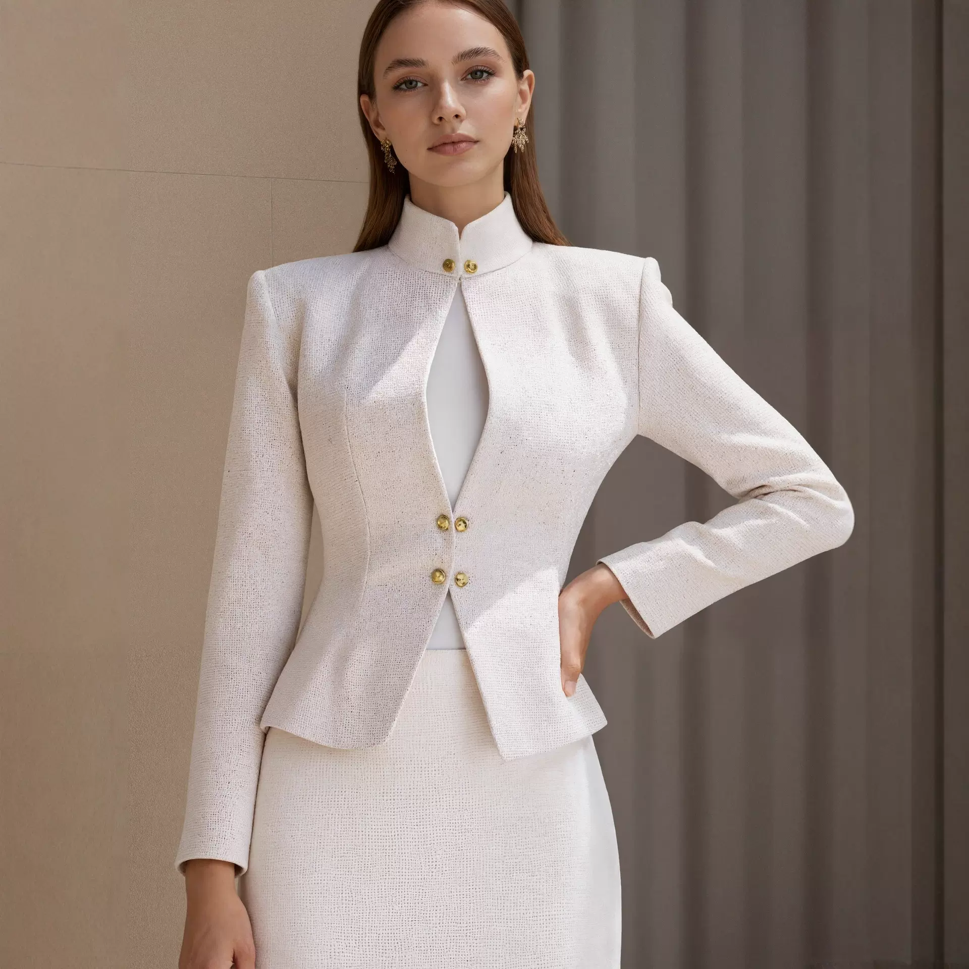 欧美风双排扣立领长袖秋季西装外套办公室气质高级感修身短款外套