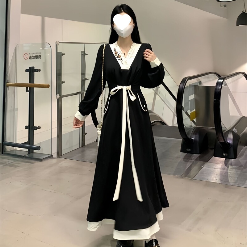 2026 Spring New Slimming Dress Plus Size Letter Print Design Puff Sleeves Extra Long Light Style Tulle Dress 2026 Spring New Slimming Dress Plus Size Letter Print Design Puff Sleeves Extra Long Light Style Tulle Dress