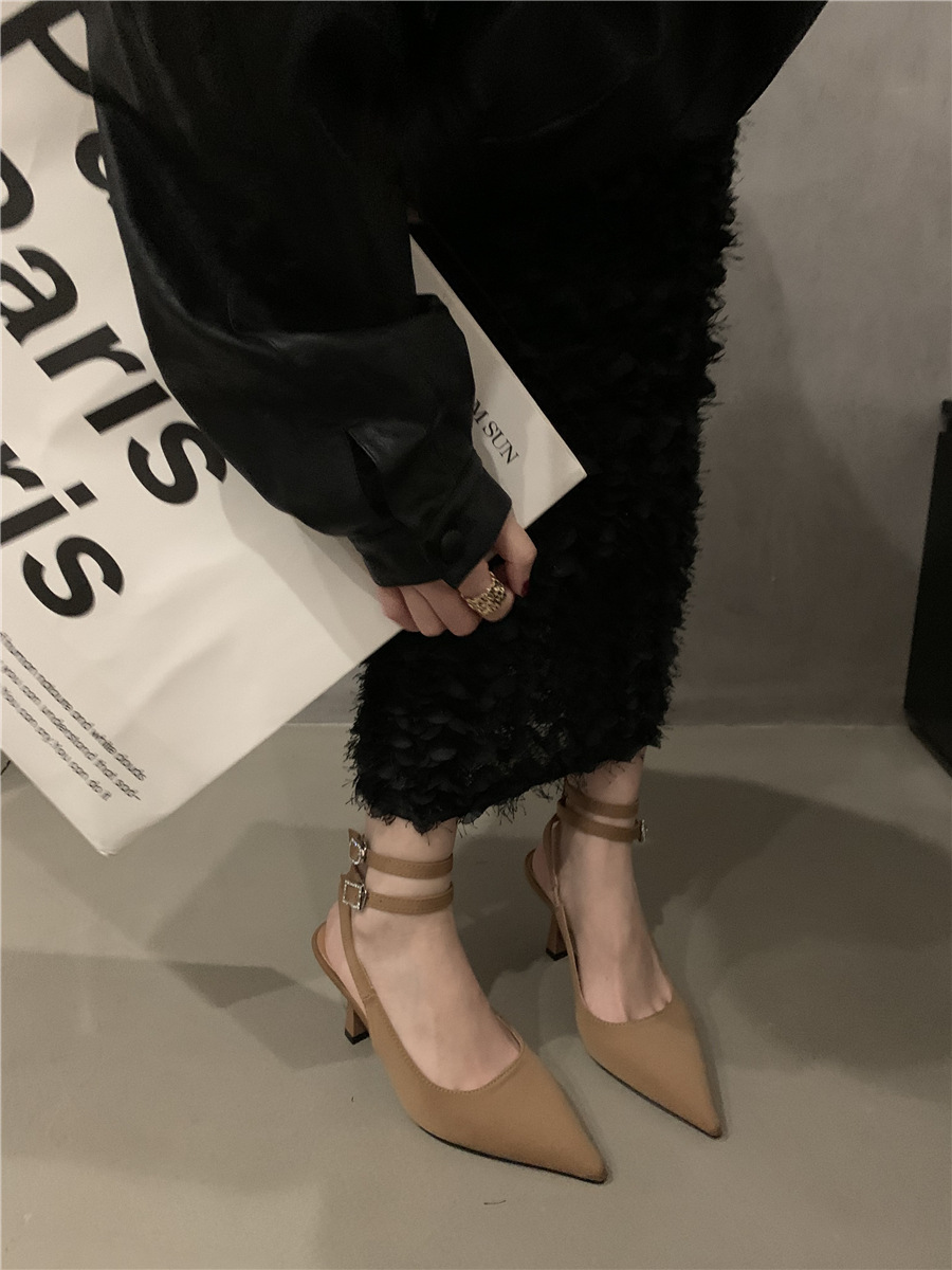 French pointed high heels, evening style, sandals and slippers with skirt, black sandals, 2023 winter and spring British women's shoes_autovado.com