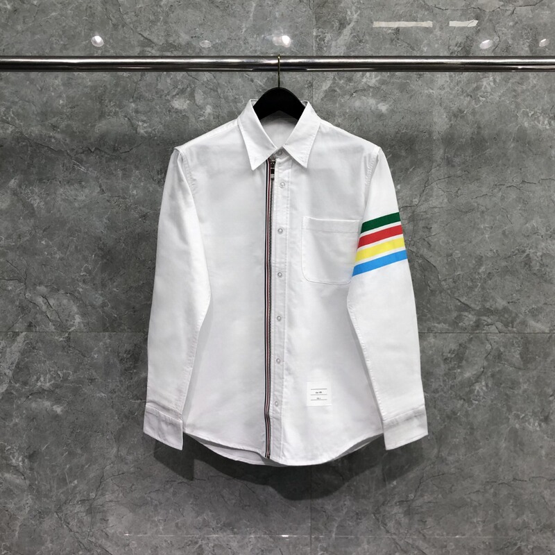Tb Factory Direct Sales New Spring and Summer Rainbow Four-Bar Zipper Long-Sleeved Shirt for Men, Casual, Comfortable and Versatile Tb Factory Direct Sales New Spring and Summer Rainbow Four-Bar Zipper Long-Sleeved Shirt for Men, Casual, Comfortable and Versatile