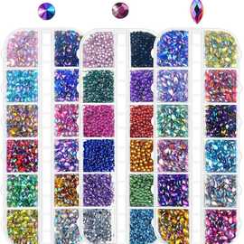 亚马逊美甲水钻12色亚克力钻马眼 平底尖面 12格长方形盒混装饰品