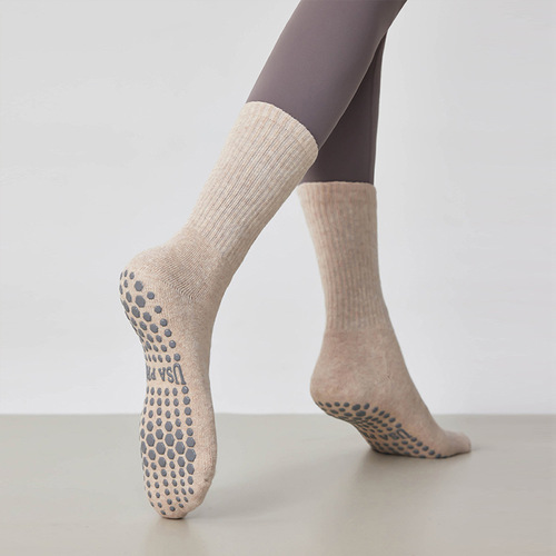 Yoga socks for women, professional non-slip mid-calf sports socks, summer indoor Pilates fitness floor socks, long cotton socks