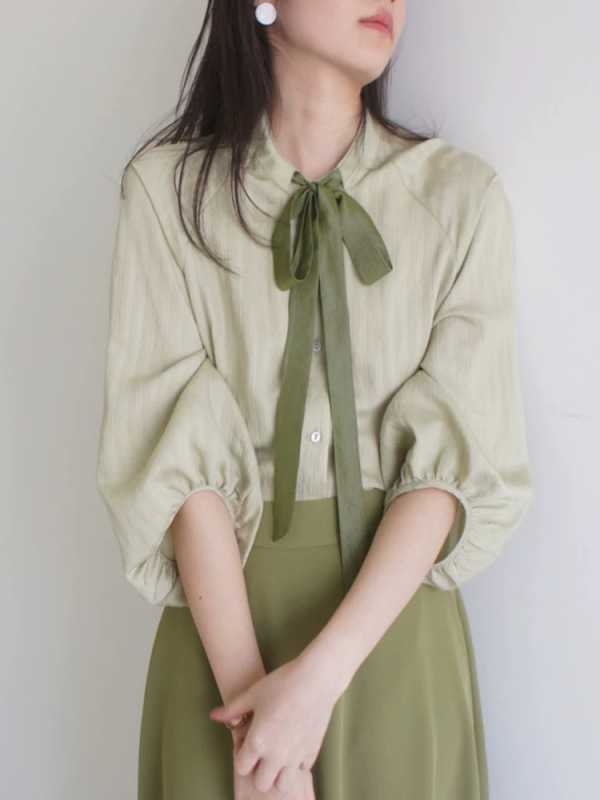 LOST AND FOUND 淡淡绿亚麻长袖轻薄宽松慵懒衬衫上衣 女秋季新款|undefined