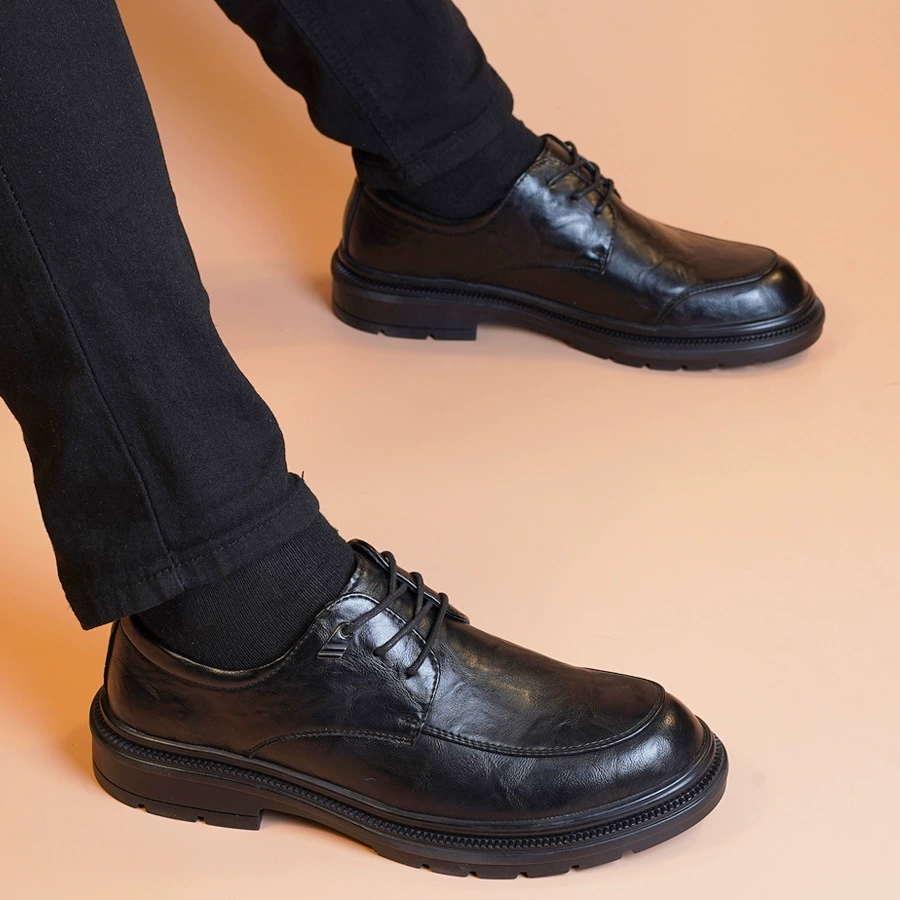 Кожаная обувь, мужская новая весенне-осенняя черная мужская обувь дерби из натуральной кожи, мягкая подошва, мягкая поверхность, модная дышащая повседневная мужская обувь