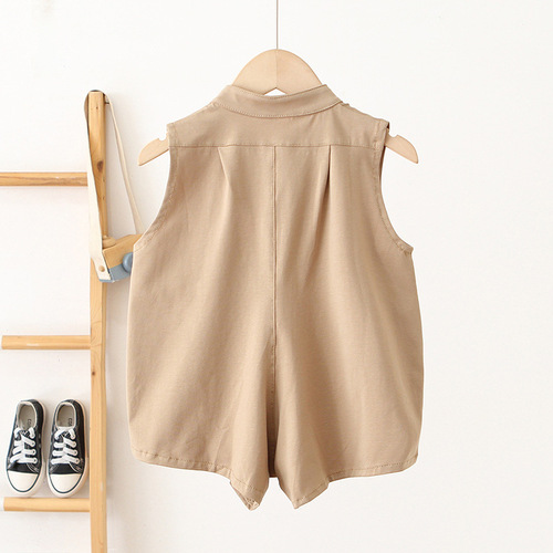 ins children's clothing 2024 summer children's jumpsuit Korean version western style sleeveless round neck cartoon 0-3 years old baby pants