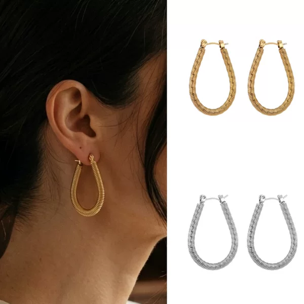 Stainless Steel Earrings, Light Luxury Titanium Steel Braided Retro Distressed Texture U-Shaped Earrings, European and American Light Luxury Twist Hoop Earrings