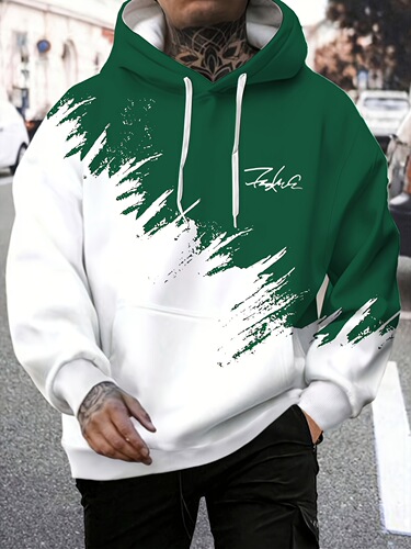 Cross-border hit men's 3D pattern print hooded sweatshirt with kangaroo pocket casual long-sleeved shirt, comfortable