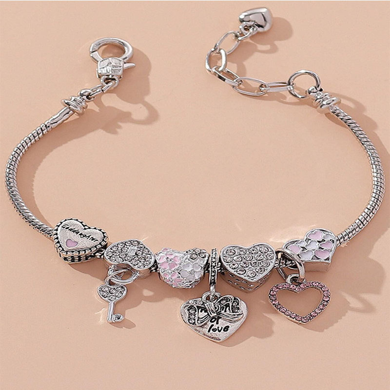 Panjia pulsera Dora DIY cuentas explosivas transfronterizas amor arco colgante letras en forma de corazón goteo pulsera de cobre image 1