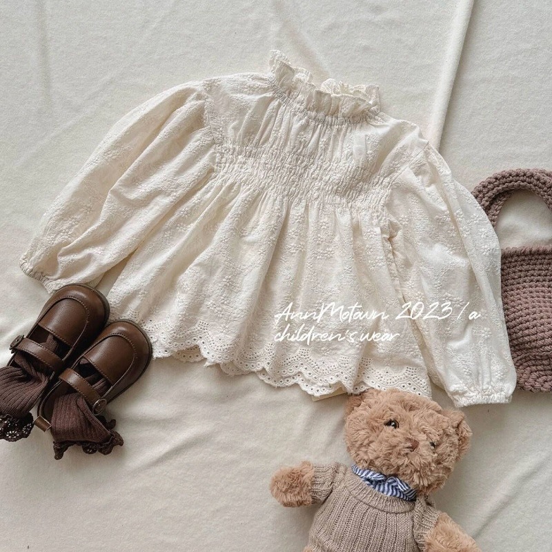 Estrella redonda para niños 2024 primavera y otoño nuevos ins Corea del Sur ropa para niños camisa de muñeca de encaje para niñas camisa de flores para niños