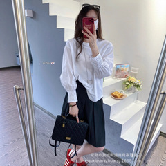2025秋季新款简约韩版纯色圆领T恤女花式风琴袖口 长袖打底上衣