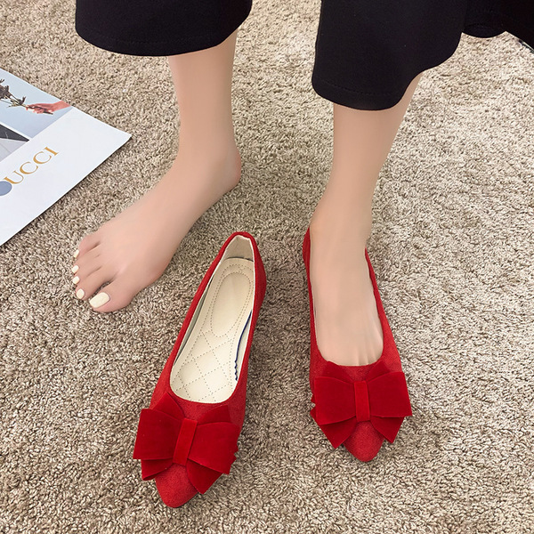 Fashionable shoes with bow flat low-cut pointed-toe