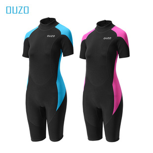 OUZO new 1.5mm diving suit women's short sleeve shorts one-body diving suit sunscreen cold warm surfing suit