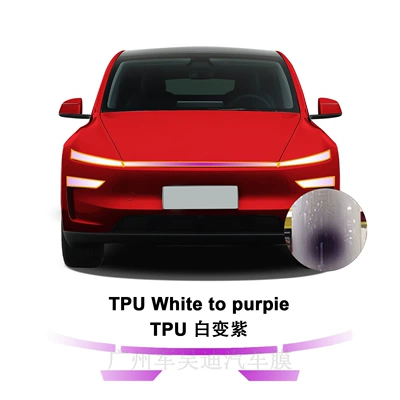 Cross-Border Exclusive Supply of the 2025 Refreshed Model Y-Juniper Tpu Transparent White-To-Purple and White-To-Light-Changing Film