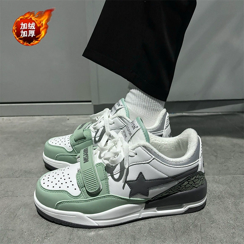 2023 осенне-зимние теплые студенческие повседневные кроссовки на флисовой подкладке с хлопковой подкладкой в Корейском стиле, универсальные уличные кроссовки в стиле ретро, модные кроссовки для пар