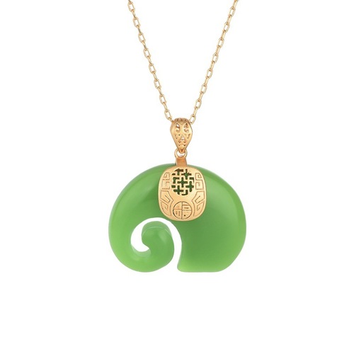 Jewelry live supply copper gold-plated antique imitation Hetian jade sapphire auspicious weather pendant clavicle necklace