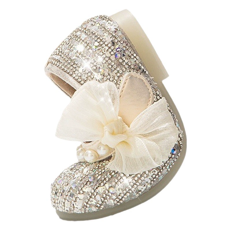 Обувь для девочек Детская кожаная обувь принцессы 2024 весна-осень Новая Весенняя детская Однослойная обувь со стразами с мягкой подошвой для девочек