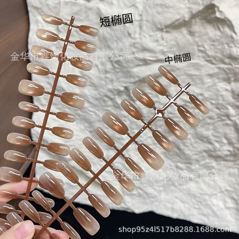 Autumn and Winter New Style Golden Branch Jade Leaf 30 Pieces of Coded Manicure Wearable Nails Wholesale