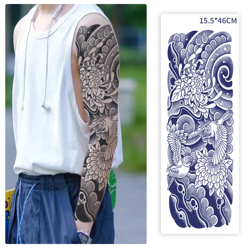 Semi-permanent juice herbal tattoo stickers for full arm, large flower arms, cherry blossom waves, flower legs, slowly developing color, non-reflective and waterproof