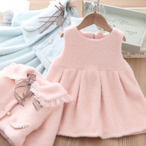 Children's girls' dress set with free shipping,  new autumn and winter baby mink fur coat, princess dress for kids, two-piece set.