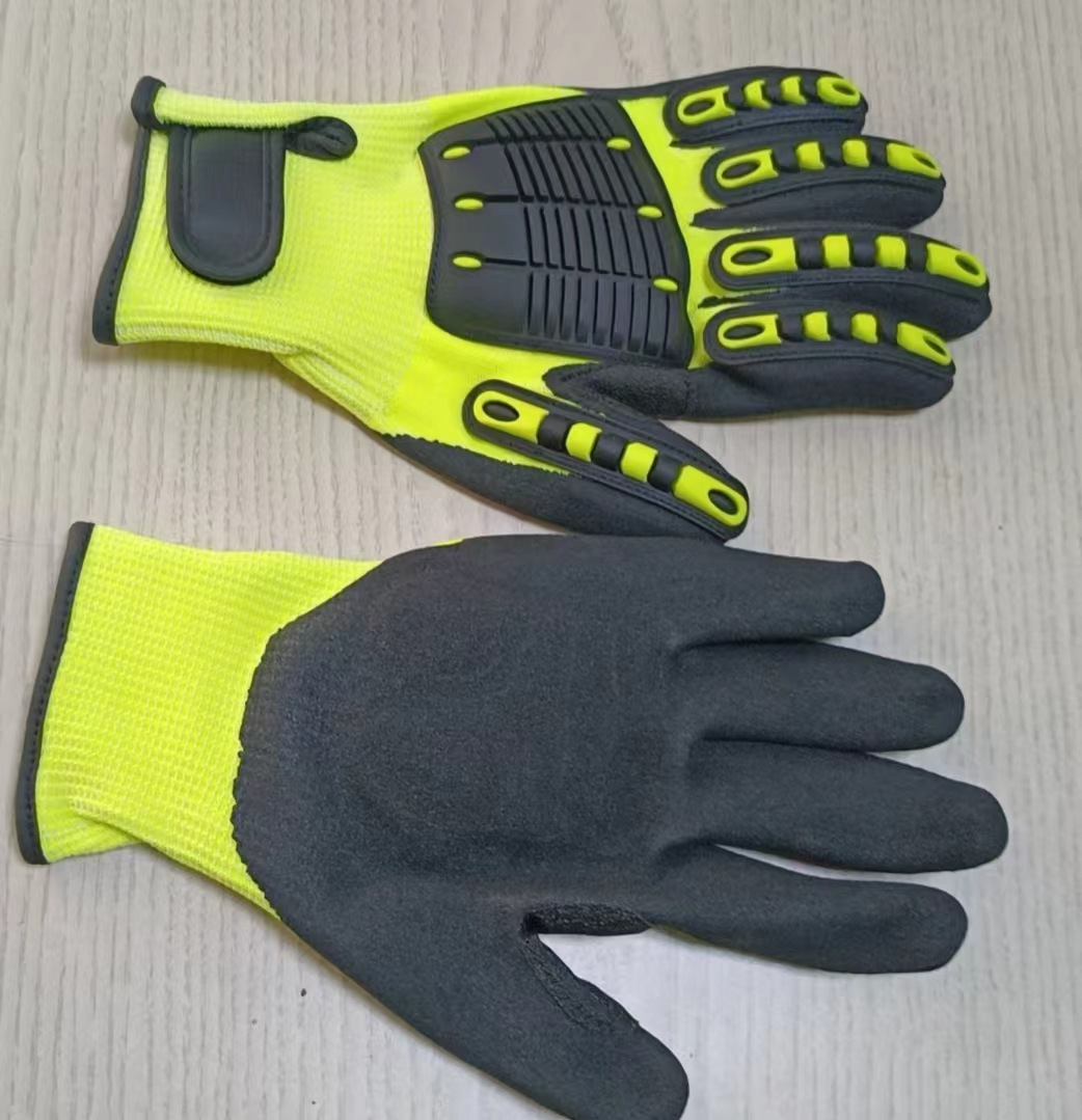 Guantes anti-colisión amarillo fluorescente antideslizante TPR anti-batida de petróleo anti-desgaste de hardware anti-desgaste de trabajo anti-corte