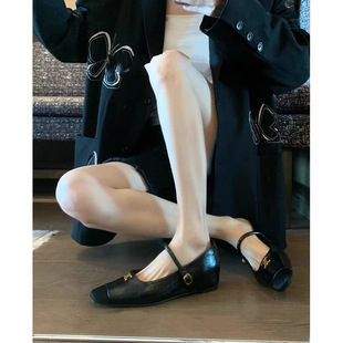 Lan Cabinet Small Fragrant Mary Jane Shoes for Women with Inner Heightening Casual Shoes Arc De Triomphe Gold Buckle Retro Small Leather Shoes