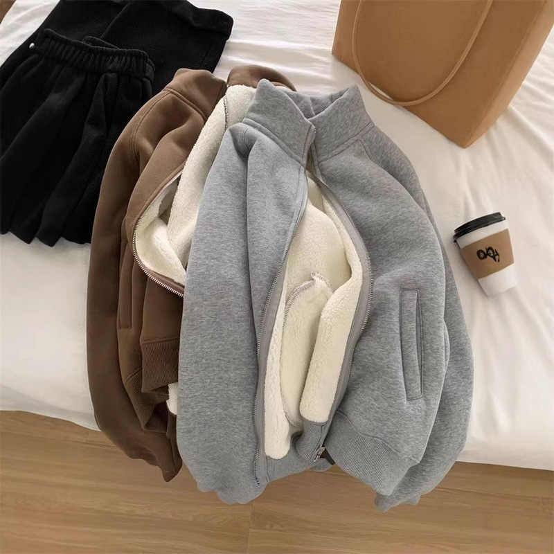Winter Mini Heater! Thickened Lamb Wool Sweatshirt Jacket for Women, Versatile for Commuting, Warm and Casual, with Stand Collar and Zipper