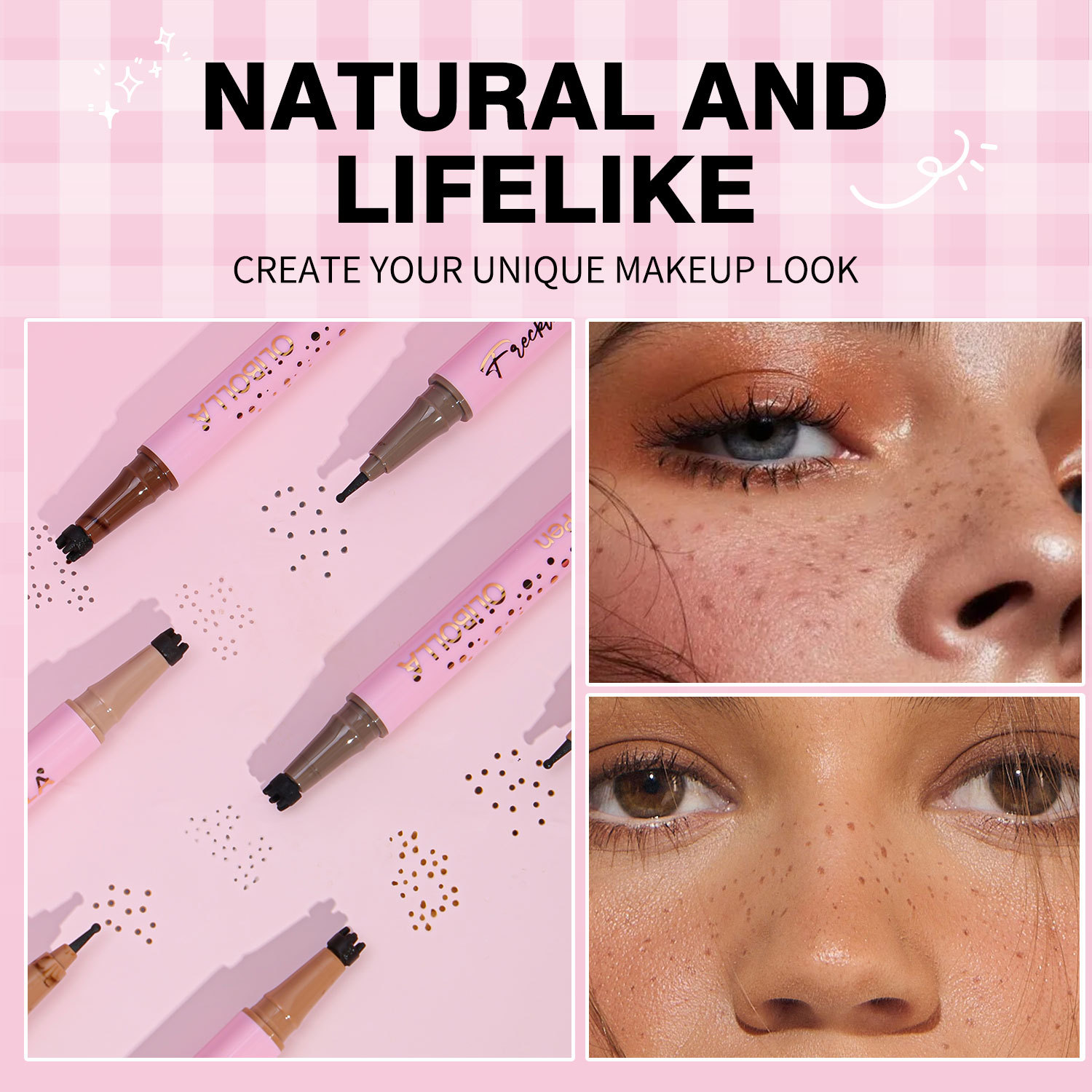 Transfronterizos OLIBOLLA simulación de pecas de doble cabeza pecas sello de pena puntuación de pena impermeable anti-transpiración maquillaje europeo y americano