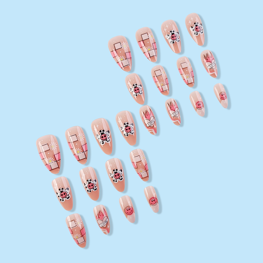 Comercio extranjero venta caliente de dibujos animados sol sonriente parche de uñas amor llama manicura falsa uñas