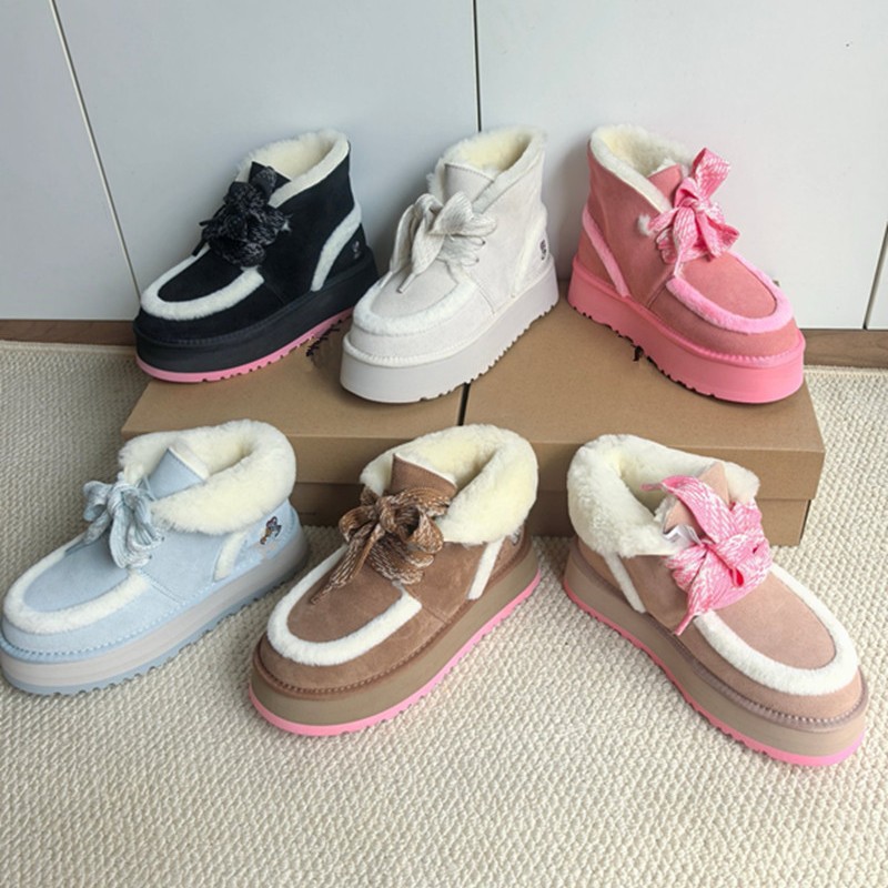 外贸保暖棉靴2025秋冬新款中跟雪地靴女软皮绑带加厚淑女靴厚底靴