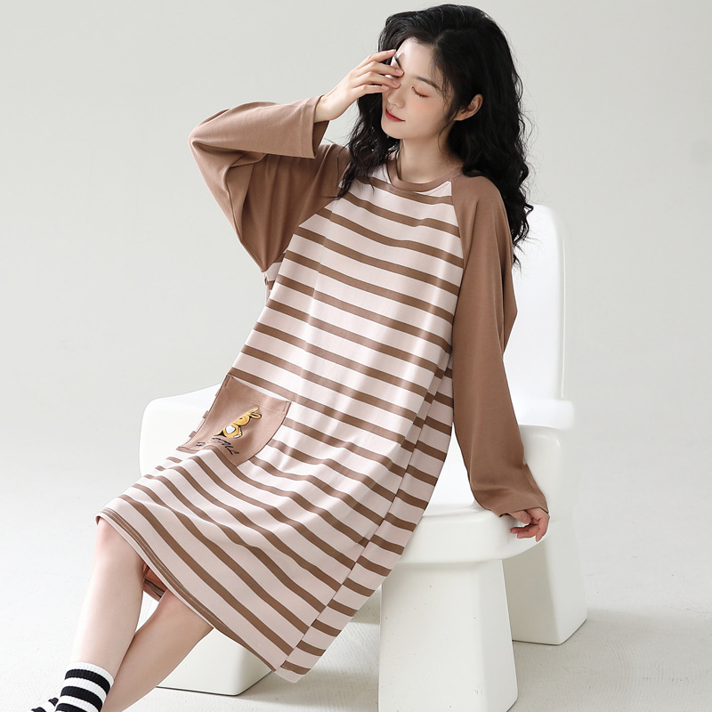 Camisón con almohadilla en el pecho Otoño e Invierno de las mujeres de manga larga de algodón puro pijamas de niña linda al por mayor de fábrica dulce directo se puede usar fuera