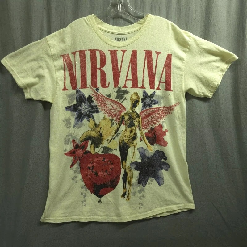 Pure Cotton Short-Sleeve T-Shirt for Men, Round Neck Short-Sleeve T-Shirt, Angel T-Shirt for Enthusiasts, Vintage Trashy Retro Floral Team Music Nirvana