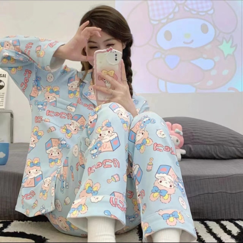 メーカー卸売春と秋の女性用パジャマ漫画ホーム服女の子長袖ズボンラペル在庫ありかわいいダブルロング|undefined