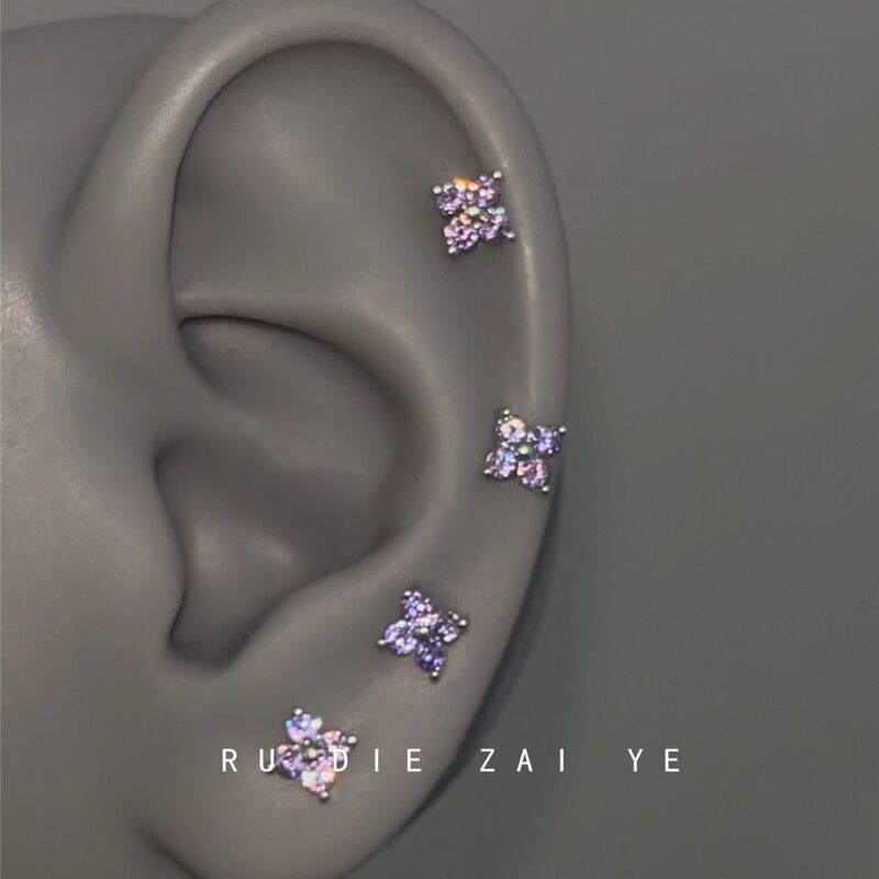 Cunning Lavender Purple~Mini Four-Leaf Clover Ear Bone Nail Titanium Steel Screw Small Cochlear Nail High-End Ear Nail Cunning Lavender Purple~Mini Four-Leaf Clover Ear Bone Nail Titanium Steel Screw Small Cochlear Nail High-End Ear Nail