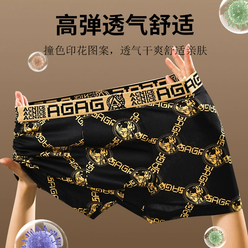 Мужское нижнее белье с принтом, дышащие трусы-боксеры, тонкий стиль, для подростков, модные, большие размеры, черные и золотые боксеры для мужчин