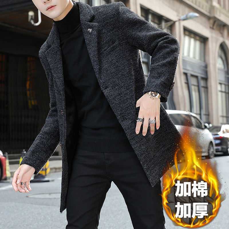 Autumn and Winter Woolen Men's Coat Korean Slim-fit Thickened Warm Woolen Coat Fashionable Mid-length Windbreaker Suit