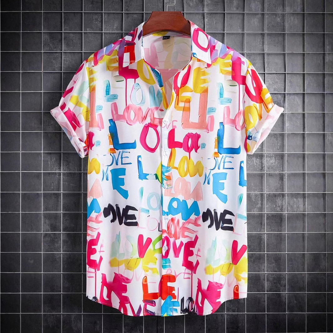 Comercio exterior europeo y americano transfronterizo 2025 nueva tendencia de moda casual de todo fósforo camisa de manga corta de alta calidad para hombres MB1