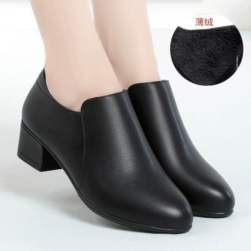 Осенне-зимняя новая мягкая подошва, не уставшие ноги, мама на толстом каблуке, официальная одежда, Женская Профессиональная обувь, глубокий рот, мягкая кожаная дышащая короткая обувь