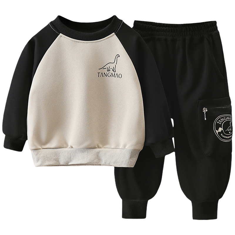 6080 traje de otoño para niños 2024 nuevo suéter de manga raglán estampado para niños de dos piezas de primavera y otoño para bebés