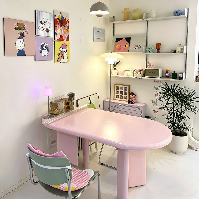 Cream-Style Ins Oval Dining Table Dopamine-Colored Dining Table Designer Creative Desk Work Island Table Large Tea Table Cream-Style Ins Oval Dining Table Dopamine-Colored Dining Table Designer Creative Desk Work Island Table Large Tea Table