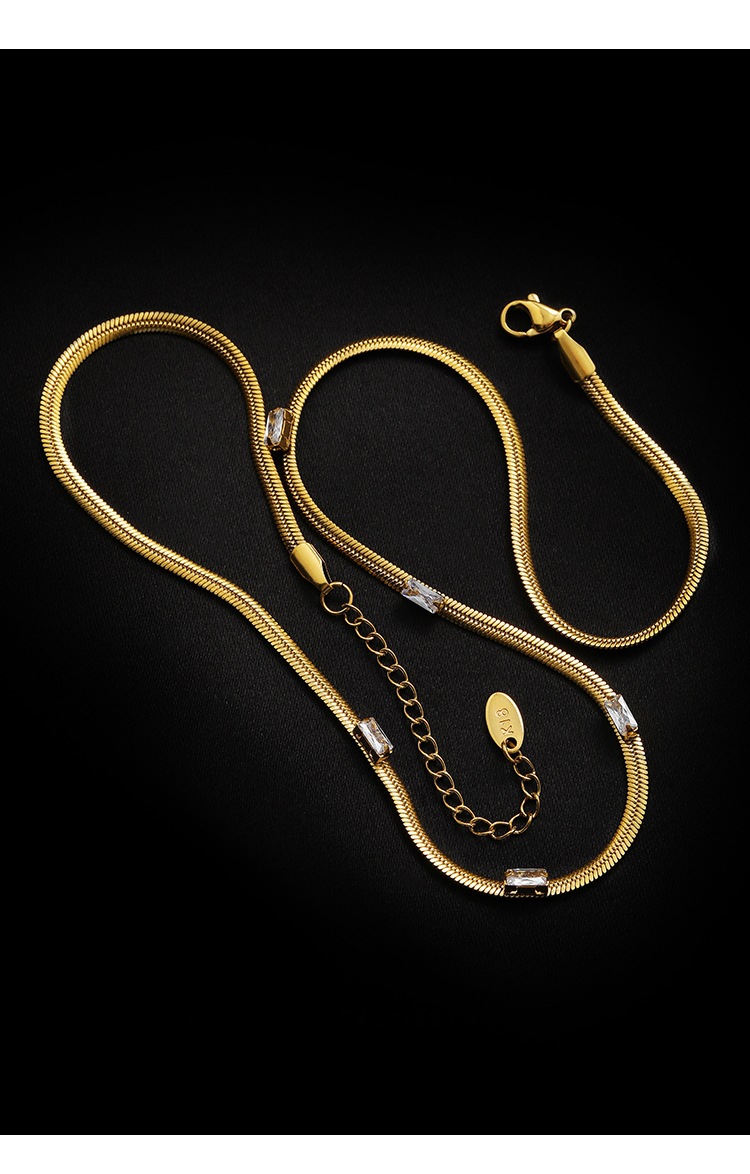 Fashion Color Block Titanium Steel Zircon Necklace_colorza_2