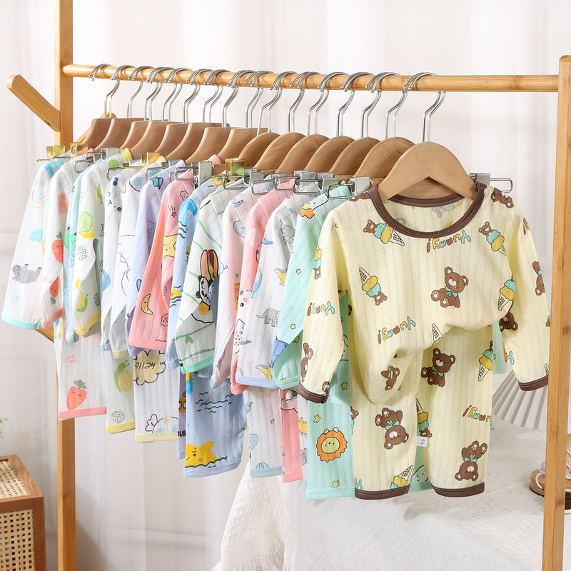 2026 Summer Ins Baby Cotton Home Clothes Kidsren's Class a Set of Clothes for Boys and Girls with Nine-Quarter Sleeves Pajamas Kidsren's Air-Conditioned Clothes