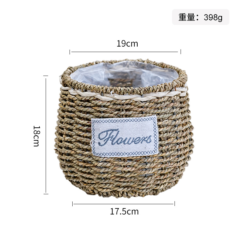 Maceta Decorativa Tejida de Paja Hecha a Mano para Jardín y Balcón