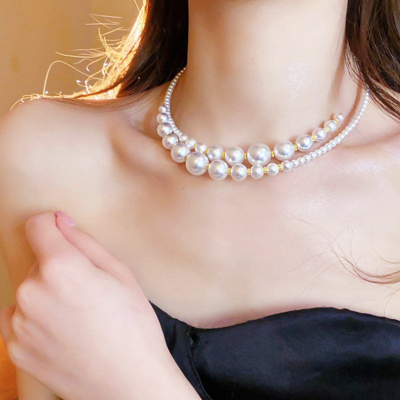 Collana di perle a doppio filo donna design irregolare_voghion.com