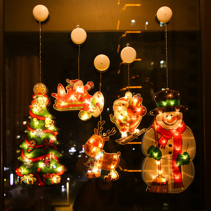 Amazon llevó la luz de la ventosa decorativa de Navidad ventana de la tienda de luz colgante LUZ DE Navidad estilo decorativo Cadena de luz de color