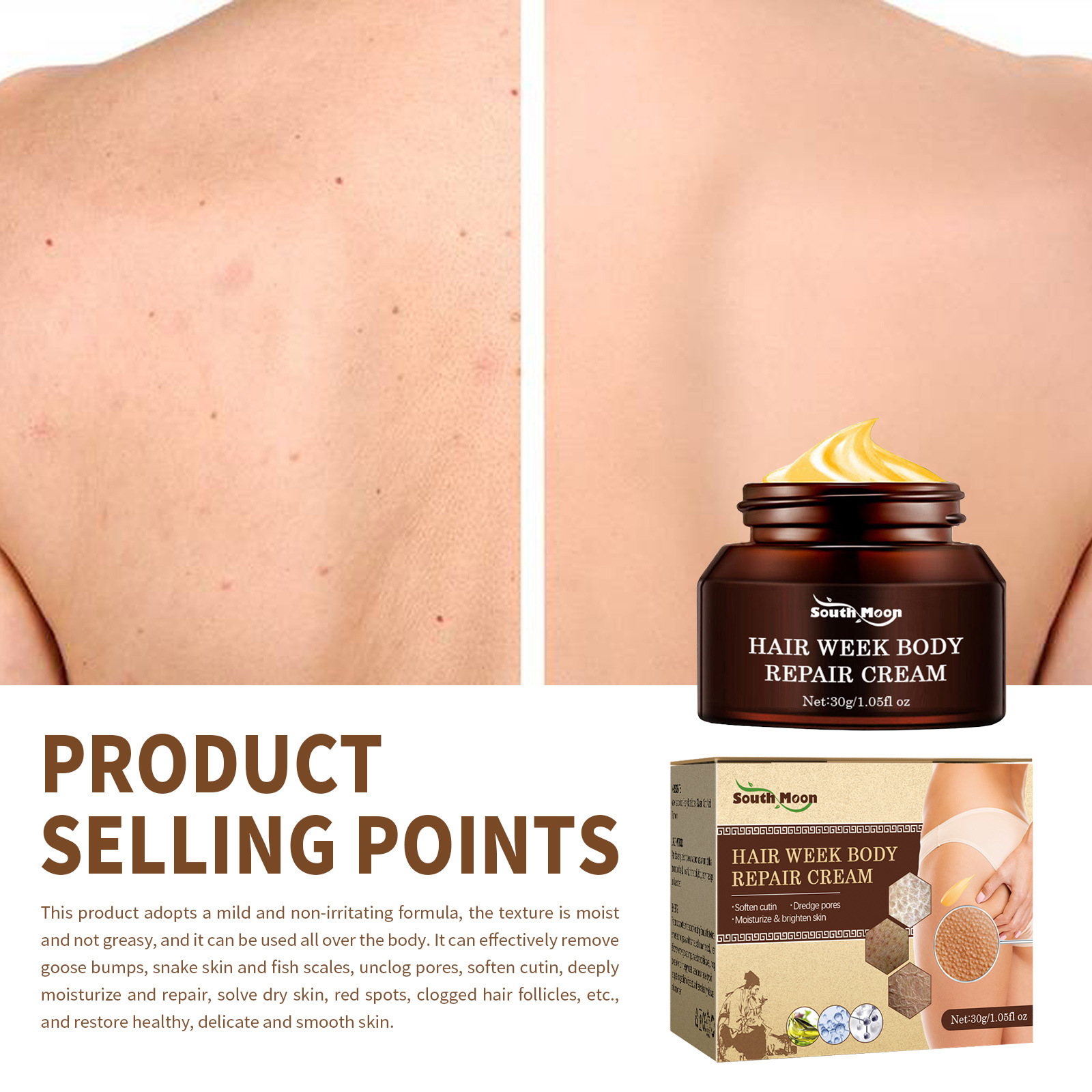 Crema riparatrice per la pelle di pollo South Moon con peeling intorno ai capelli e al corpo_voghion.com