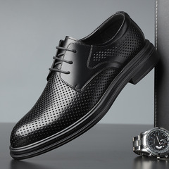 鏤空皮鞋男夏季商務休閒韓版牛皮打孔男鞋夏天透氣正裝內增高鞋子